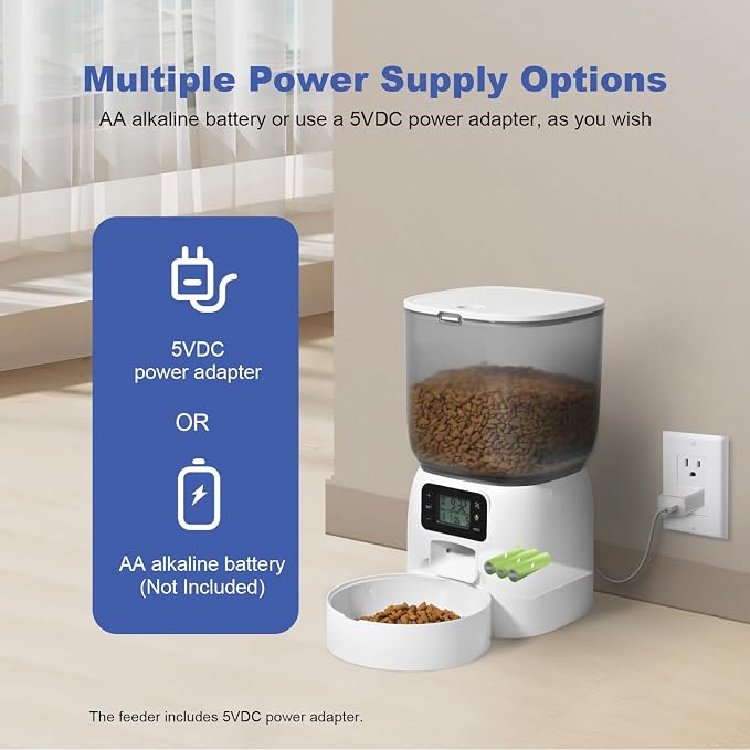 Automatic Cat Feeder, 3L Cat Food Dispenser with 10s Voice Recorder, Pet Feeder up to 8 Meals per Day, Timed Dog Feeder (White-Basic)