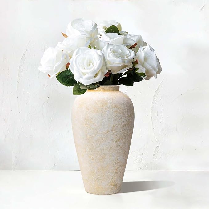 Ceramic Flower Vase Home Decor - 9.2 inch Large Farmhouse Table Vases, Rustic Decorative Vases for Kitchen Living Room Coffee Dining Shelf Mantel Decoration