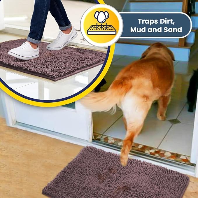 Muddy Mat® | Super Water Absorbent Door Mat Indoor, Microfiber Quick Dry Chenille Entryway Rug, Slip Resistant Front Door Mat, Indoor Mats for Entryway, Machine Washable Pet Rug, Plum 2ft x 4ft