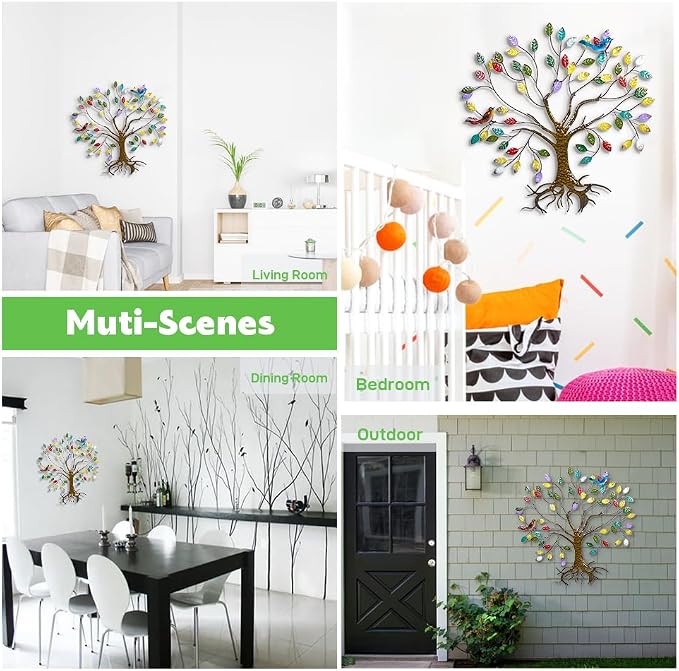 VEWOSTAR Metal Tree of Life Wall Art for Living Room Home Decor | Colorful Leaves Wall Sculpture Tree of Life Handcrafted Wall Decor Hangings for Outdoor Indoor(25.5" W * 24.8" H)