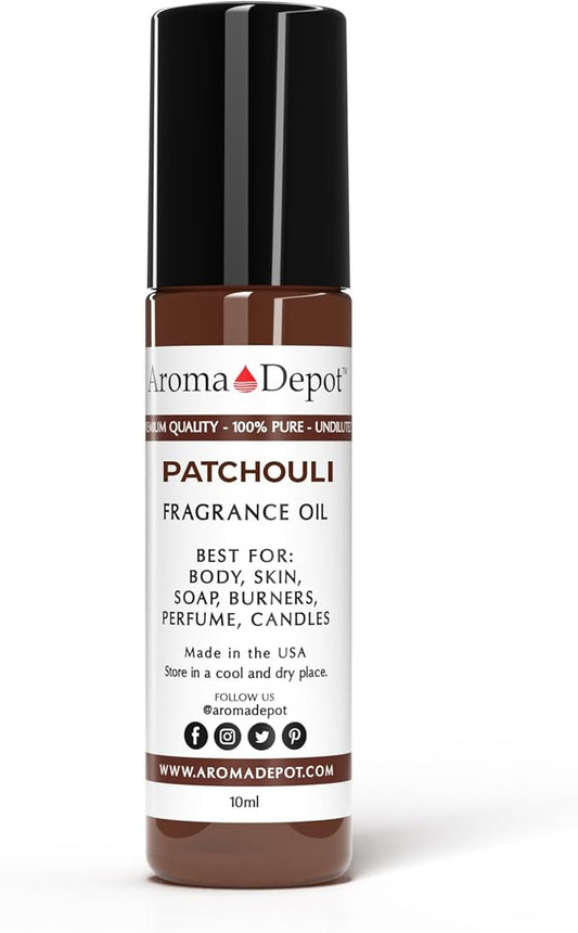 Aroma Depot Patchouli 10 ml Fragrance Oil I Perfume I Skin Oil I Scented Oil. DIY Projects Such as Candles, Bath Bombs, Body Butters, Creams & Lotions. Few Drops in The Diffuser, Burners, or Warmers.