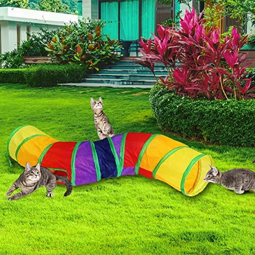 Bemodst S-Type Cat Tunnel, 2 Way/3 Way/4 Way/5 Way Collapsible S-Shape Small Animal Tubes Kitty Tunnels Interactive Maze House Toy with Storage Bag for Kitten Puppy Rabbit Guinea Pig (Rainbow-2 Way)