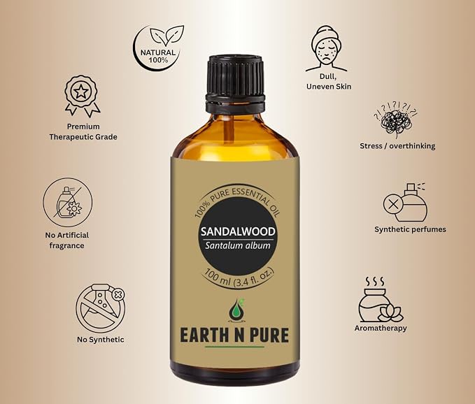 Earth N Pure Sandalwood (Chandan Oil) Essential Oil for Skin- Natural and Therapeutic Grade - 100 ml