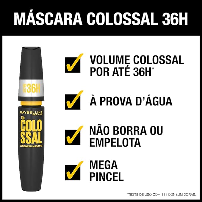 Maybelline Volum' Express Colossal Waterproof Mascara Makeup , Very Black, 1 Count