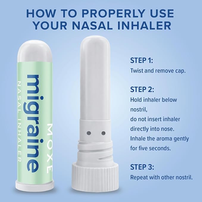 MOXE Migraine Relief Nasal Inhalers, Essential Oils for Headaches & Tension Relief, Portable Aromatherapy, Easy-to-Use, Pure & Undiluted, Peppermint, Spearmint, Eucalyptus, Tea Tree, 3 Pack