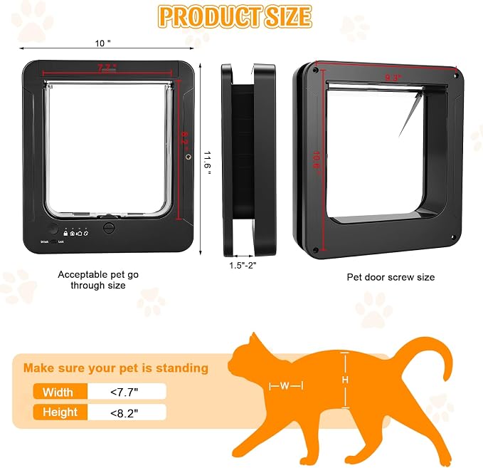 Smart Cat Door with 4 Collar Sensor Key, RFID Electronic Cat Door Collar Activated with Remote Control, 4 Way Locking Cat Flap Automatic Pet Door Interior & Exterior