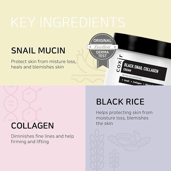 [coxir] BLACK SNAIL COLLAGEN CREAM [30ml/1.01 fl.oz(Pack of 1)] Black-3-Complex: Black Rice, Bean, Sesame, Snail Mucin, Collagen, Peptide l Repairing&Firming l Korean Skin Care