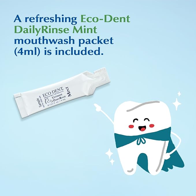 Eco-Dent GentleFloss Dental Floss, Waxed, Mint - Floss with Vegan Plant-Based Wax, Recyclable Cardboard Packaging, 100 Yds + DailyRinse Single-Use Pack