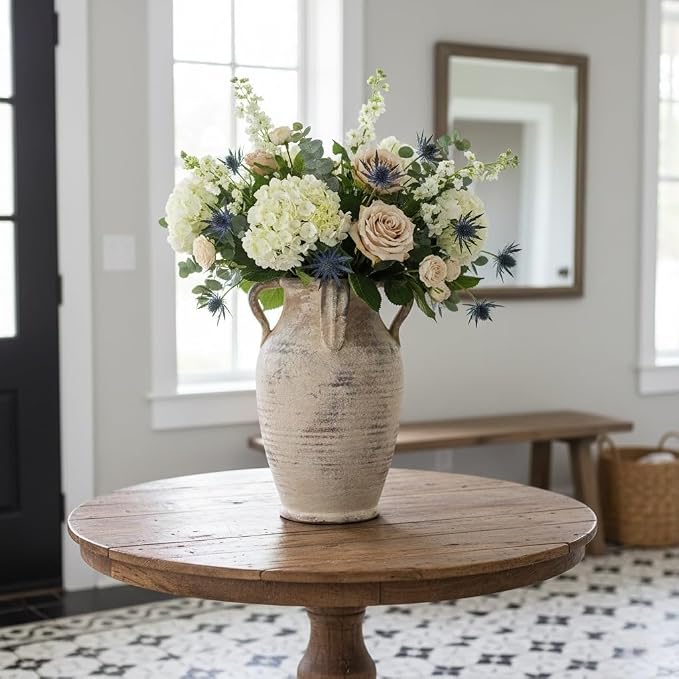 Emotionally Grounded Vase, Vaseking Large Ceramic Rustic Vase with 4 Handles, 10.83 inch Minimalist Decorative Farmhouse Tall Vases for Home Decor, Living Room, Enterway, Wedding, Fired Terra Clay