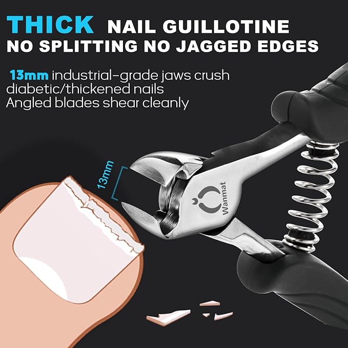 Wanmat Toenail Clippers, Professional Thick & Ingrown Nail Clippers for Men, Pedicure Clippers Toenail Cutter, Upgraded Toe Nail Clippers with Catcher and Non-Slip Handle