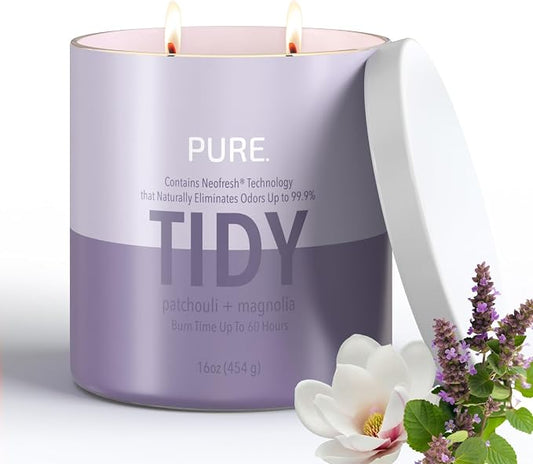 Candle-Lite Pure Patchouli & Magnolia Odor Eliminating Scented Candles, Neofresh Technology Eliminates 99.9% of Odors, 16 oz 2-Wick Jar, Proudly Poured in The USA, Up to 60 Hours Burn Time