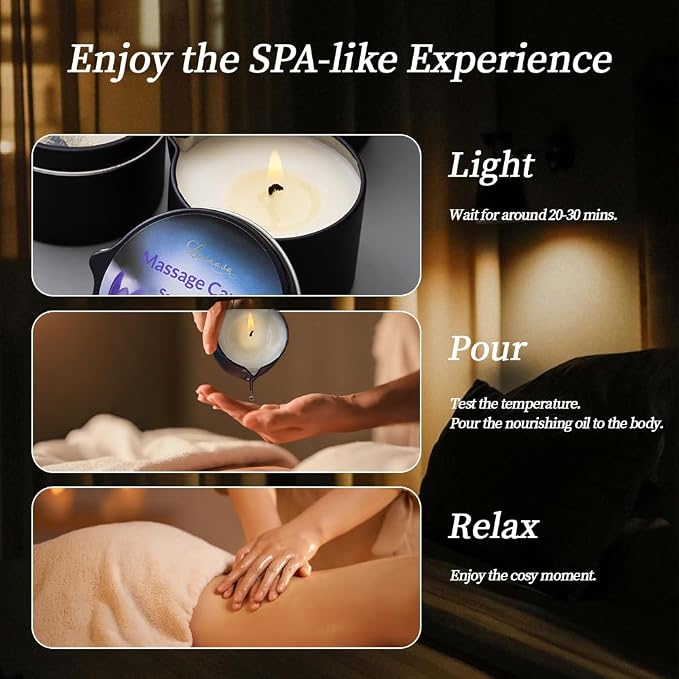 Massage Oil Candle 3 Pack, Warming Skin Moisturizing Body Lotion Oil for Skin Care, Soy Wax Low Temp Candle for Home SPA, Amazing Gift Set,6.9 OZ (Lavender,Little Black Dress,Satan Knee)