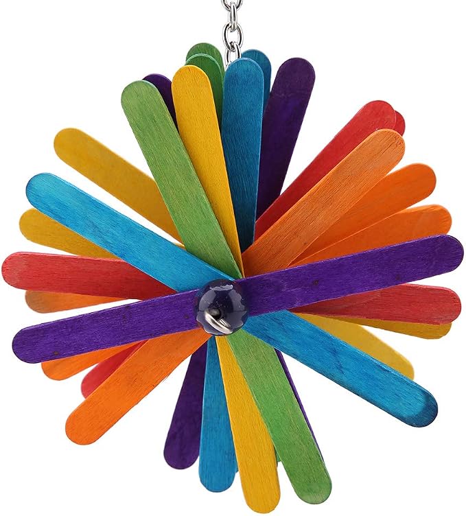 Colorful Interactive Bird Chew Stick Toy, Hanging Wooden Chew Toy for Parrots, Parakeets, Cockatiels, Conures, Lovebirds, 8.7x4.7in