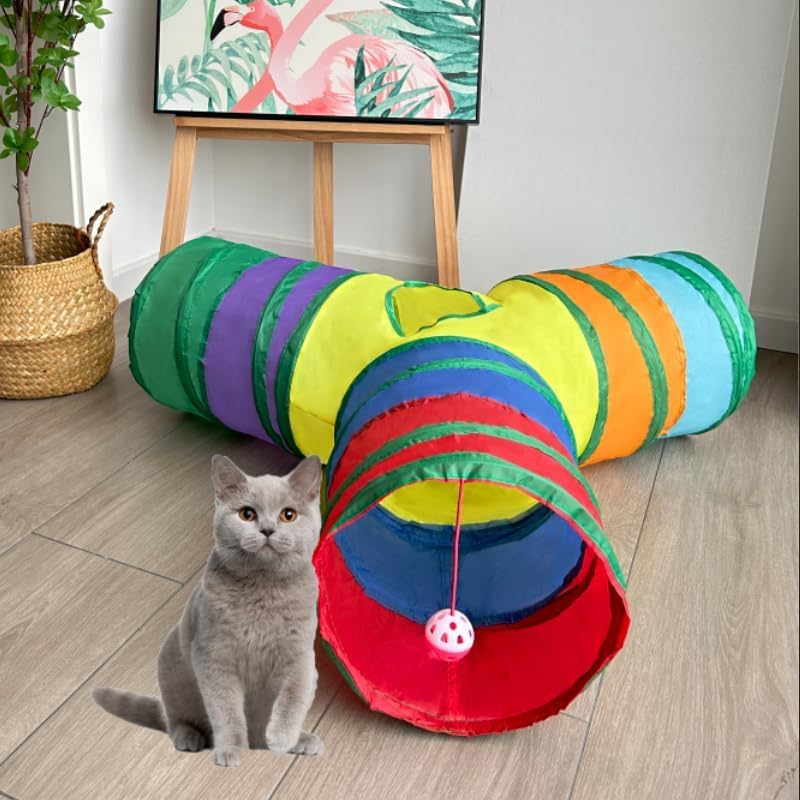 3-Way Collapsible Cat Tunnel Tube Toy Rainbow Y-Shape