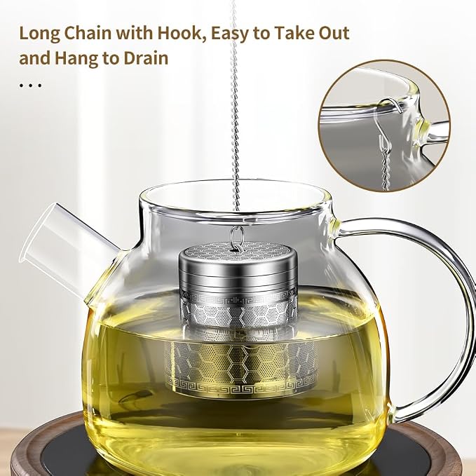 2Pack Tea Infusers for Loose Tea, Extra Fine Mesh 316 Stainless Steel Tea Strainers, Loose Leaf Tea Steeper Tea Diffuser Tea Holder with Extended Chain Hook and Drip Tray (Large + Extra Small)