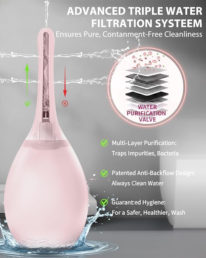 Enemas Anal Douches for Men Women - Enema Bulb with Soft Silicone Nozzles,Anti Backflow Shower Douche Enema Kit,Feminine Care Shower Enema Douche Kit Cleaner Flusher,Shower Tube Connectable,Pink