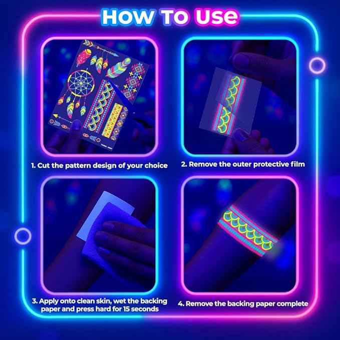 180PCS Tribal Glow in the Dark Pre-Cut Temporary Tattoos for Teens Adults | Glow Neon UV Blacklight Birthday Party Supplies, Favors, Decorations, Fake Tattoo Stickers, Rave Accessories, Gifts For