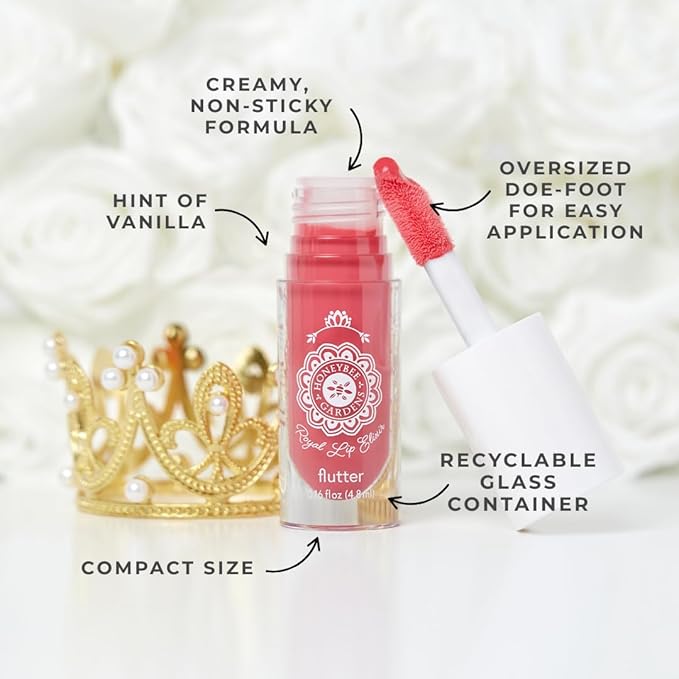 Honeybee Gardens Royal Lip Elixir Ruby Nectar, Hydrating and Non-Sticky Liquid Lip Color, Vegan, Cruelty-Free Beauty