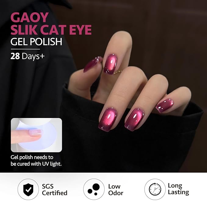 GAOY Hot Pink Glassy Cat Eye Gel Nail Polish, 16ml Glitter Holographic Nail Polish with Magnet, Reflective Translucent UV Light Cure, 3324 Shiny Berry