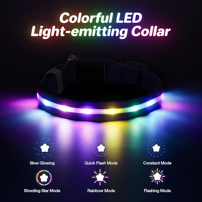 RUXAN Light Up Dog Collar,Dog Lights for Night Walking,LED Collars Waterproof,Glow Dog Collars Rechargeable,Glow in The Dark Dog Collar,Dog Collars Light for Small,Medium,Large Dogs (Medium,Purple)