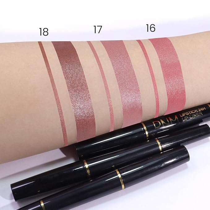 Kaely 2-in-1 Light Pink Pale-Pink Metallic Shine Shimmer Lip Liner & Lipstick Combo Set Kit for Women, Lightweight Hydrating Formula High Impact Full Coverage Lipstick and Lip Liner Makeup Gloss 16