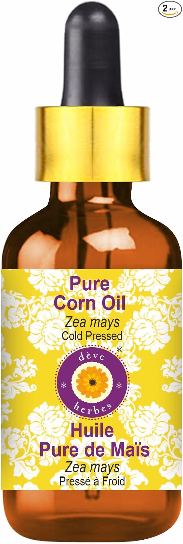 Deve Herbes Pure Corn Oil (Zea mays) with Glass Dropper Natural Therapeutic Grade Cold Pressed 50ml (1.69 oz)