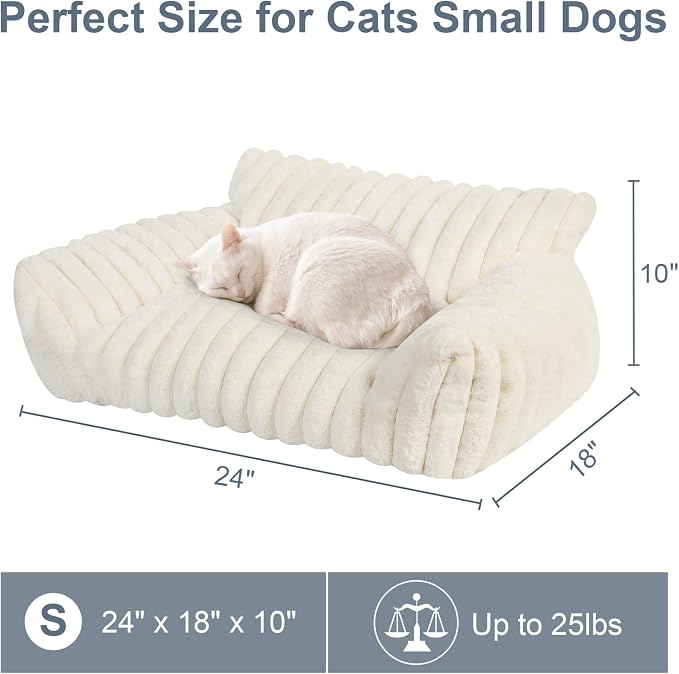 Cute Cat Couch Bed for Indoor Cats, Dog Beds for Small Dogs Couch, S, White | Dog Couch Bed with Removable Washable Cover,Cute Fluffy Pet Sofa Cat Couch Bed,Washable Dog Bed Medium Large Size Dog