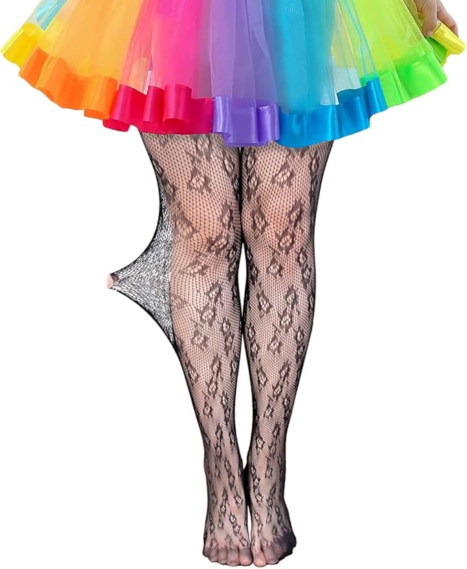 Girls Fishnet Stockings for Princess Dress High Waist Mesh Tights Cute Pattern Knit Socks