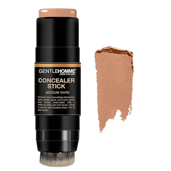 Concealer Stick with Brush for Men - Eraser Dark Circles - Men’s Multi-Use Concealer - Dual Sided Full Coverage with Soft Brush- Buildable Coverage Makeup - All Skin Type - (Medium Dark)