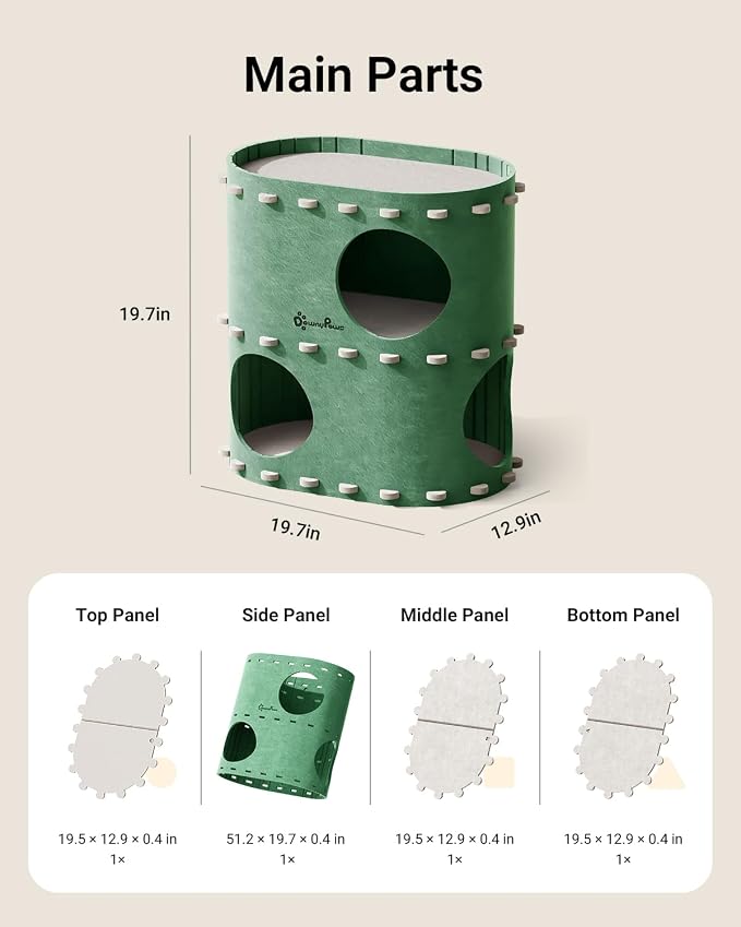 DownyPaws Cat House for Indoor Cats, 2-Storey Cat Bed Cave, Forest | Cat Hideaway Enclosed Bed,Cave Hideout Fort,Kitten Houses for Large Cats,Hide Box Bed Multicats Scratch Resistant