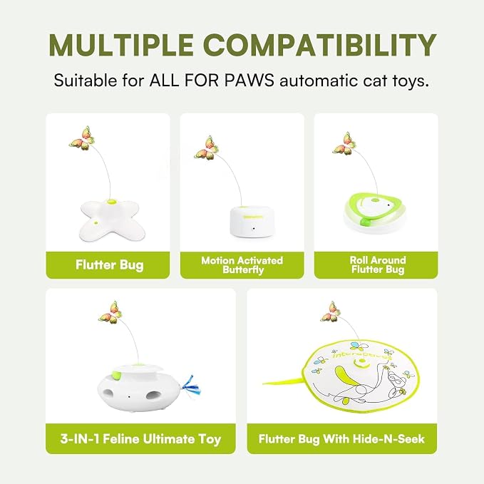 ALL FOR PAWS 6-Pack Butterfly Refills for Interactive Cat Toy, Replacement Butterflies for Automatic Cat Spinner Toy, Durable Self-Play Butterfly Flutter Accessories for Indoor Cats & Kittens