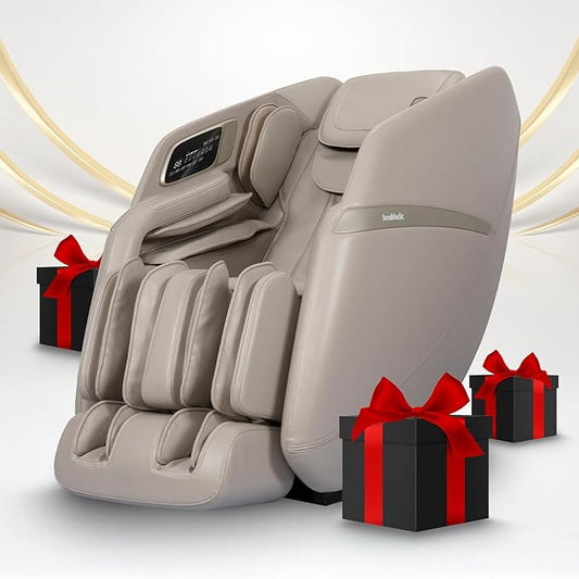 AmaMedic 3D Astoria | Full Body Massage Chair l Intelligent Voice Control | Touchscreen Controller | Heating Therapy l Zero Gravity Reclining (Taupe)