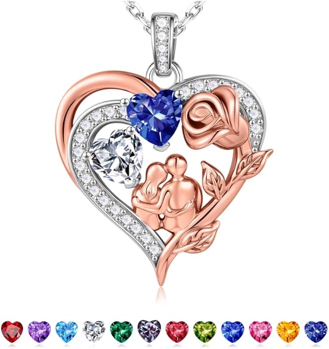 Iefil Valentines Day Gifts for Her - 925 Sterling Silver Birthstone Necklace for Women, Anniversary Birthday Gifts for Wife Girlfriend Mom