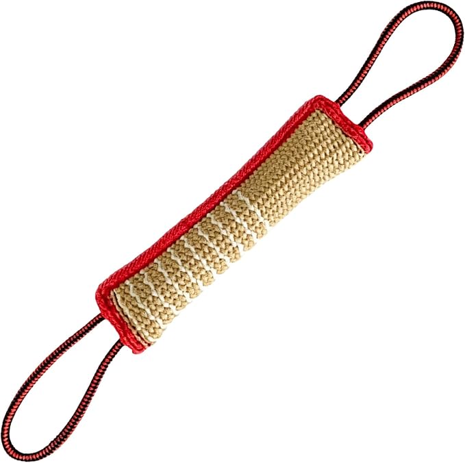 Tug Toy with 2 Strong Handles, Durable Pillow Pull Toy for Aggressive Chewers, Interactive Bite Training Tug of War Toy for Puppies and Medium to Large Dogs (Red-Edged Hemp Rope)