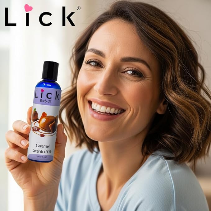 LICK Caramel Dessert-Inspired Scented Body Oil – Fast-Absorbing Daily Hydration with Almond Oil & Vitamin E – 4 oz