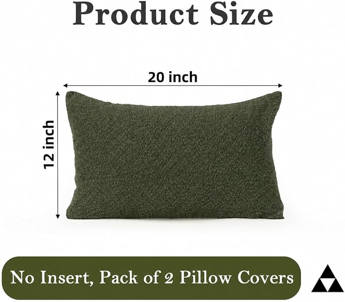 JoraLion 12x20 inch Boucle Throw Pillow Covers, Army Green Woven Texture Neutral Pillow Cover Breathable Cushion Case for Couch Sofa Bed Living Room Home Decor, Pack of 2, No Insert