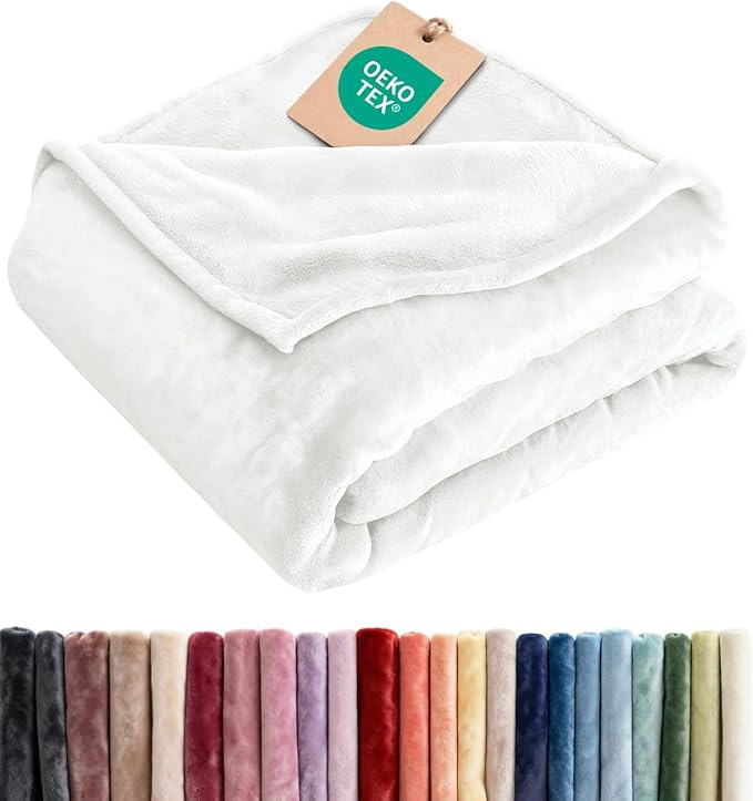 Fleece Blanket Cal King Size - Ultra-Soft Flannel Fleece Blanket - White | Soft, Warm, Outdoor Picnic Blanket for Camping, Travel, Lightweight, Cozy, Anti-Static, Home Decor Gifts for Men & Women