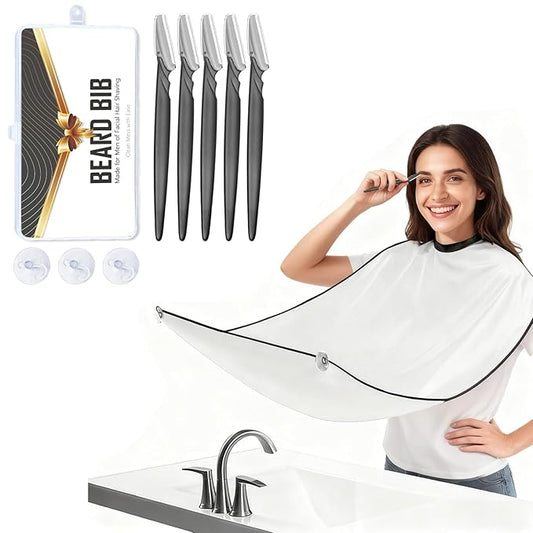 5-Piece Eyebrow Razor and White Bib Kit for Men & Women Christmas Gift- Professional Precision Brow Shaper