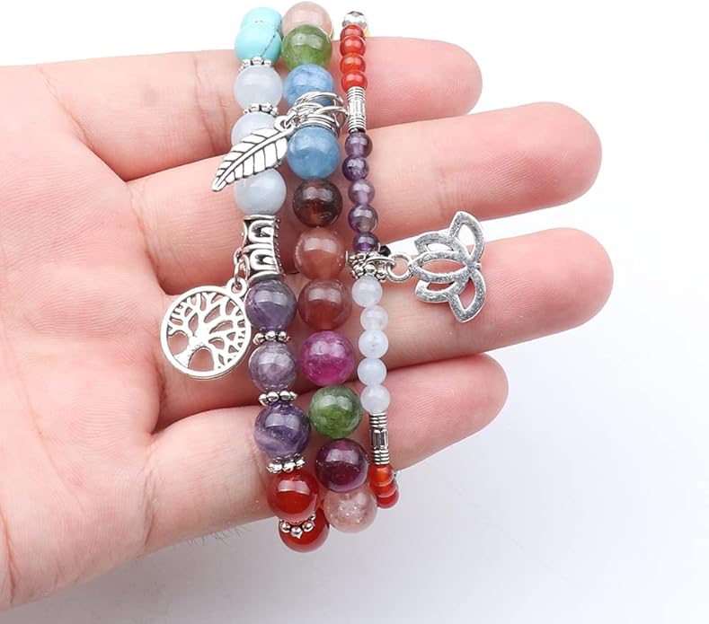 UEUC Tree of Life Yoga Healing Stone Bracelets,Multilayer Lotus Chakra Stone Reiki Bracelet Sets,Anxiety Crystal Natural Stone,for Women Stress Relief