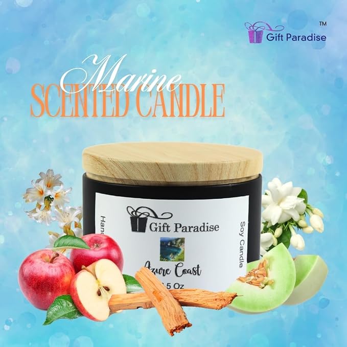 Azure Coast Scented Soy Candle – 6.5 oz Black Metal Tin – Clean Coastal Fragrance – Natural Soy Wax & Cotton Wick – Non-Toxic, Long-Lasting Burn – Modern Home Candle