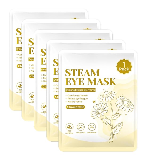 5 Packs Steam Eye Masks For Dry Eyes, Eye Heating Pad Warm Compress For Eyes Stress Relief, Disposable Heated Eye Mask Travel Essentials, Spa Relaxing Self Care Gifts For Women (Large, Chamomile)
