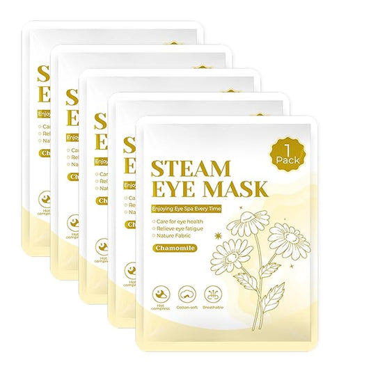 5 Packs Steam Eye Masks For Dry Eyes, Eye Heating Pad Warm Compress For Eyes Stress Relief, Disposable Heated Eye Mask Travel Essentials, Spa Relaxing Self Care Gifts For Women (Large, Chamomile)