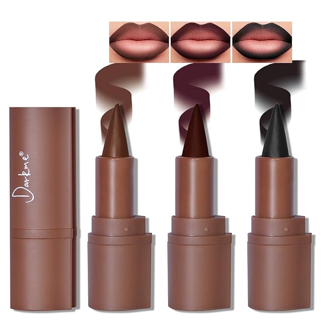 3 Colors 2 in 1 Gothic Lip Liner Set, Matte Dark Brown Red Black Lip Liner Plumping Smooth Creamy Lip Pencil, High Pigmented Long lasting Lip Stain Lipstick Goth Halloween Makeup, 06+07+08