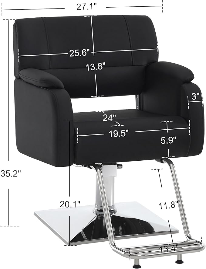 BarberPub Modern Salon Chair with Adjustable Height for Hairstylist, PVC Leather & 330lb Capacity for Home or Barbershop 8459 (Black)