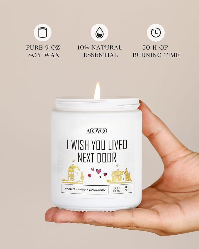 AOOVOO Candle - 9oz Soy Wax Scented Candles, I Wish You Lived Next Door Candles Gifts, Christams Birthday Gifts for Women Men, Mom, Coworkers, Nurse, Clients - Employee, Teacher