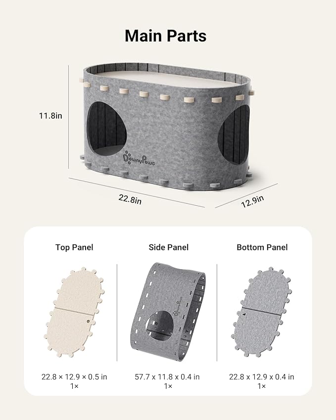 DownyPaws Cat House for Indoor Cats,Peekaboo Cat Bed Cave, Light Gray | Cat Hideaway Enclosed Bed,Cave Hideout Fort,Kitten Cube Castle Hut Tunnel for Cats,Hide Box Bed for Large Cat Up to 22 Lbs