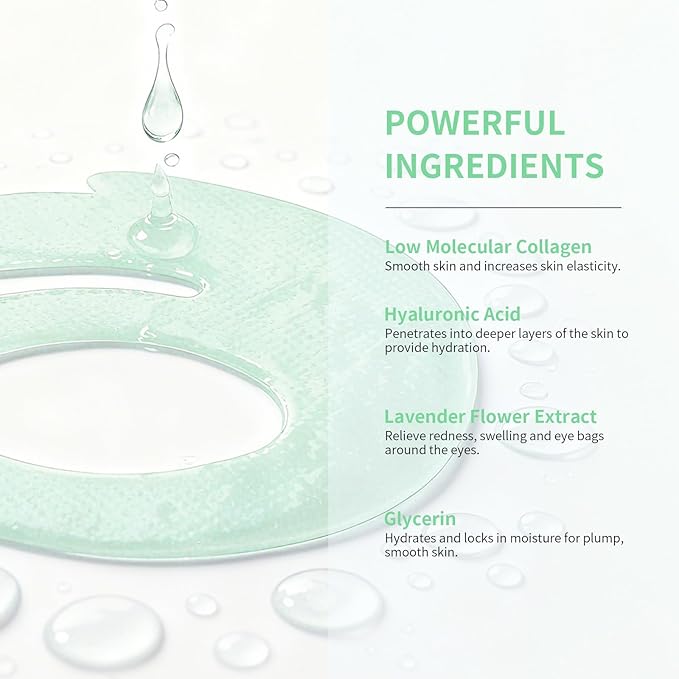 Bio-Collagen OK Eye Mask, Firming & Hydrating Under Eye Patches for Puffy Eyes and Dark Circles, Deep Moisturizing & Soothing Eye Mask for Women and Men - 6 Pairs, Calm Green