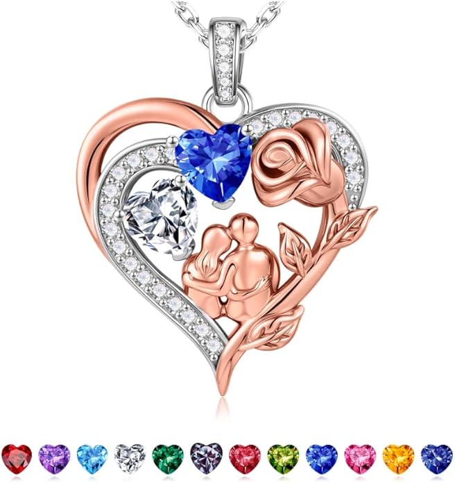 Iefil Valentines Day Gifts for Her - 925 Sterling Silver Birthstone Necklace for Women, Anniversary Birthday Gifts for Wife Girlfriend Mom