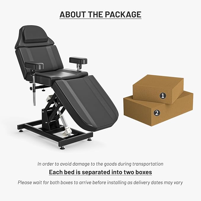 Fully Electric Tattoo Chair Bed for Client with 3 Motor & Adjustable Armrests Black Facial Beds for Esthetician w/Headrest for Spa