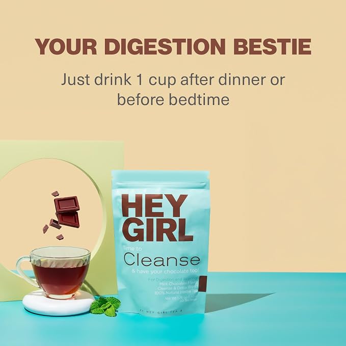 Hey Girl Detox Tea — Body & Colon Cleanse with Senna Leaf, Milk Thistle, & Lemongrass — Flat Tummy Tea for Digestion & Bloated Belly Relief, Mint Chocolate